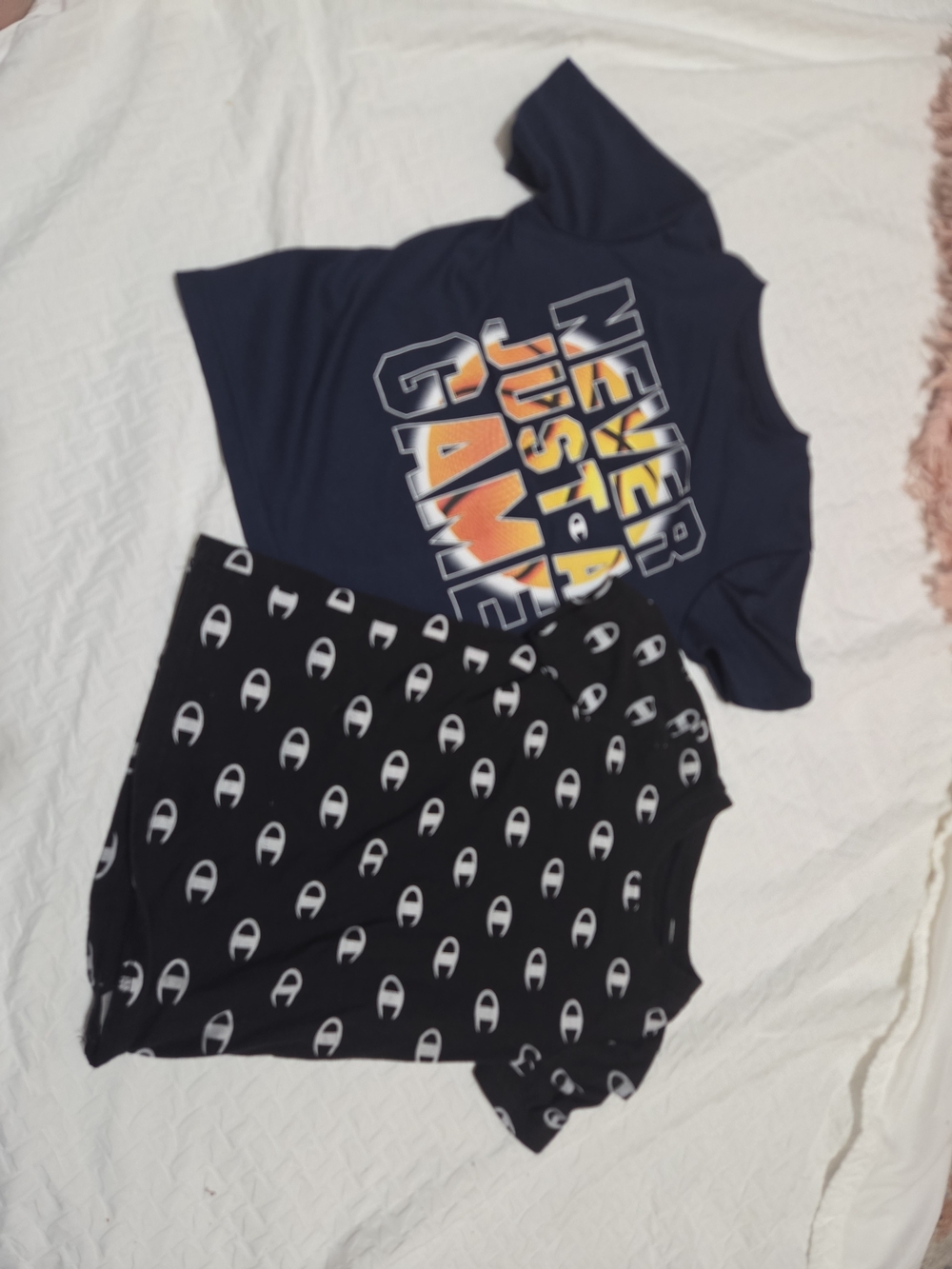 Champion Navy 'Never Just A Game' Tee & Black Allover Logo Tee - Boys Ch56-ss1